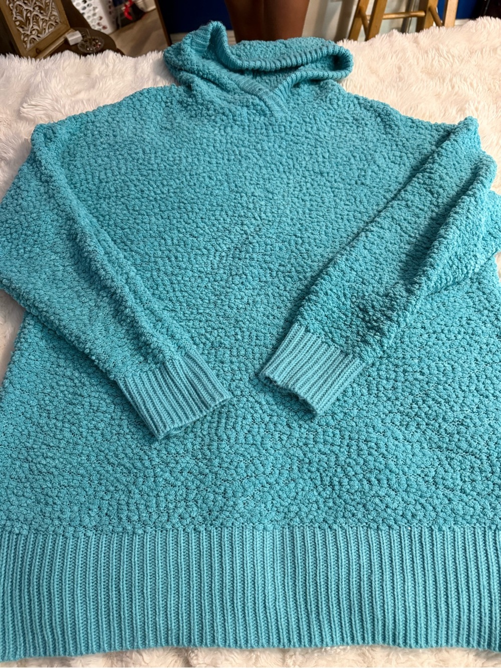 Zenana Outfitters Teal Bubble Knit Cowl Sweater
